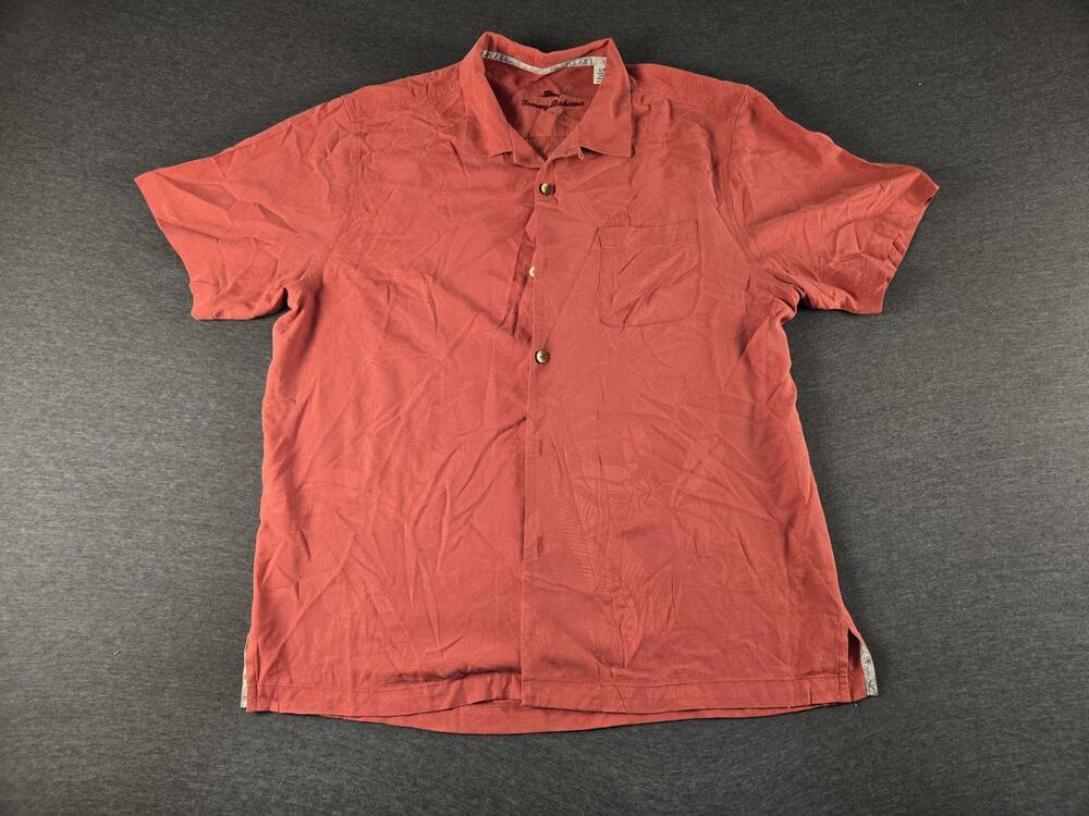 Tommy Bahama Shirt Mens Large Red Silk Floral Button Up Tropical Relaxed Fit